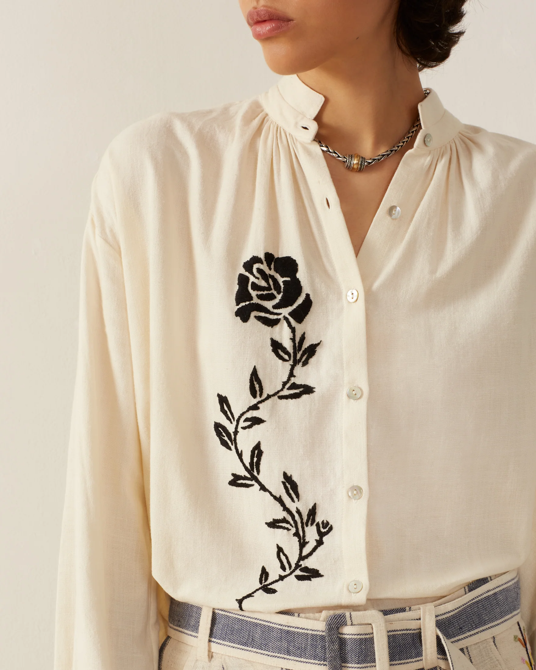 Kiki Noir Rose Embroidered Shirt - Image 4