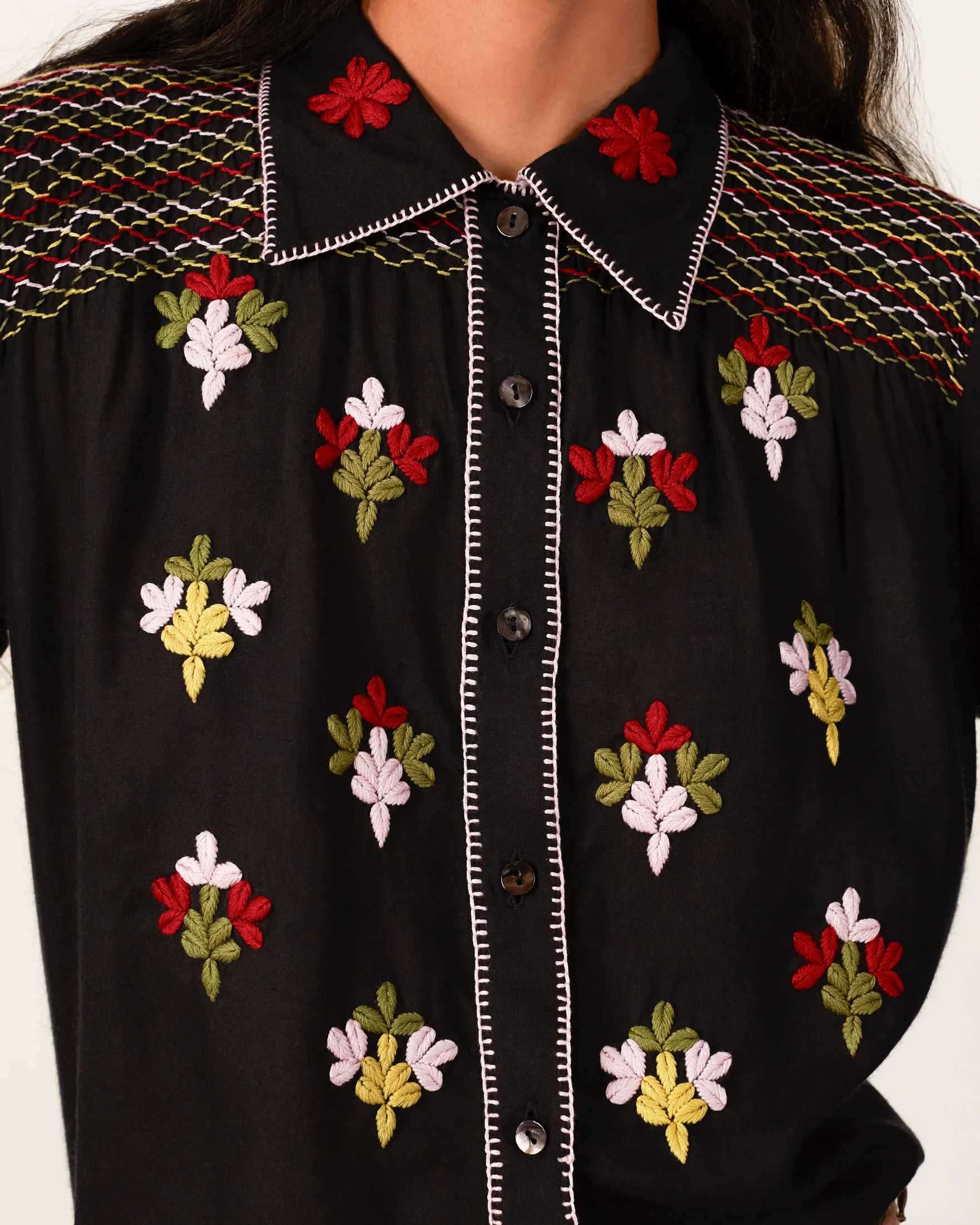 Priscilla Smoke Smocked Blouse - Image 3