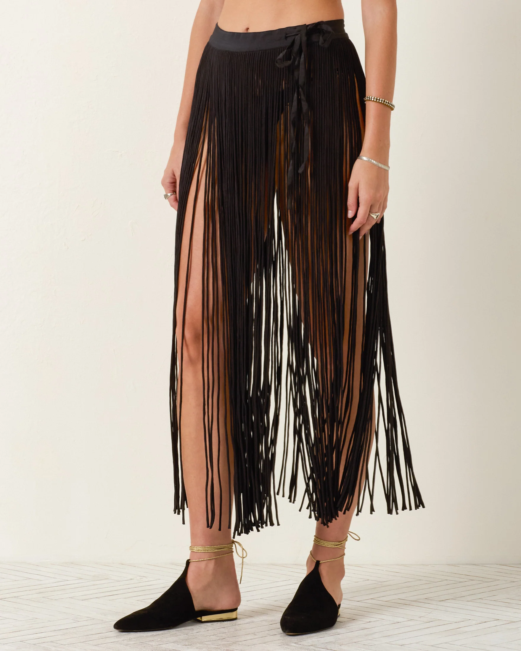 Vanessa Onyx Fringe Skirt